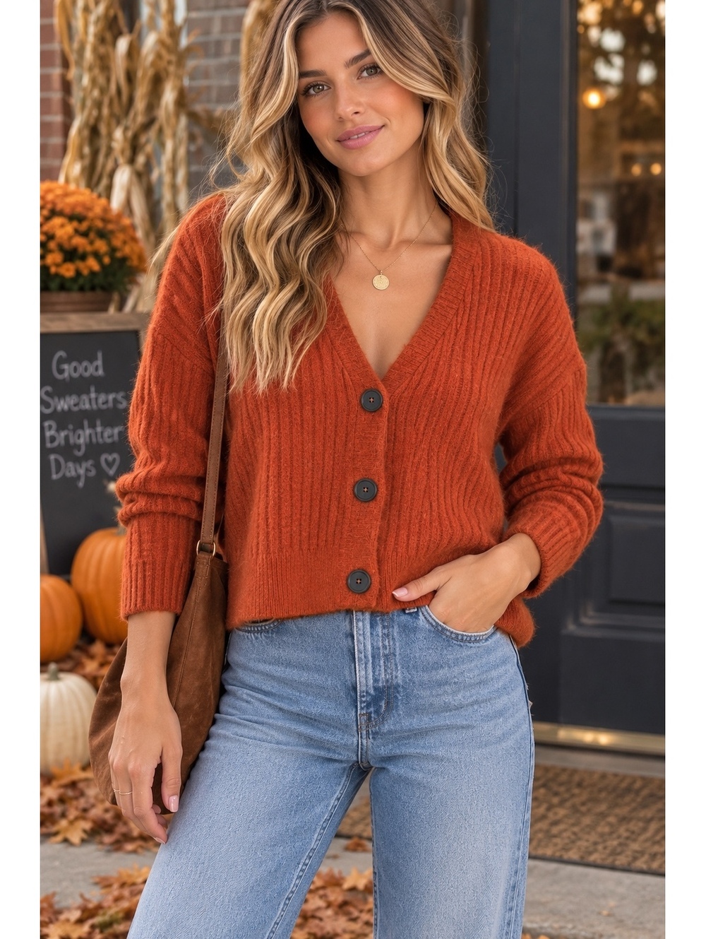 Madewell XS Burnt Orange Merino Wool Alpaca Ribbed Button Cardigan